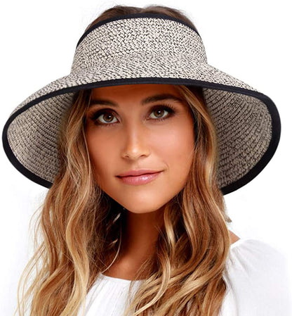 FURTALK Sun Visor Hats for Women Wide Brim Straw Roll up Ponytail Summer Beach Hat UV UPF Packable Foldable Travel Apparel & Accessories > Clothing Accessories > Hats KYLIE MAX Mix Khaki Medium 