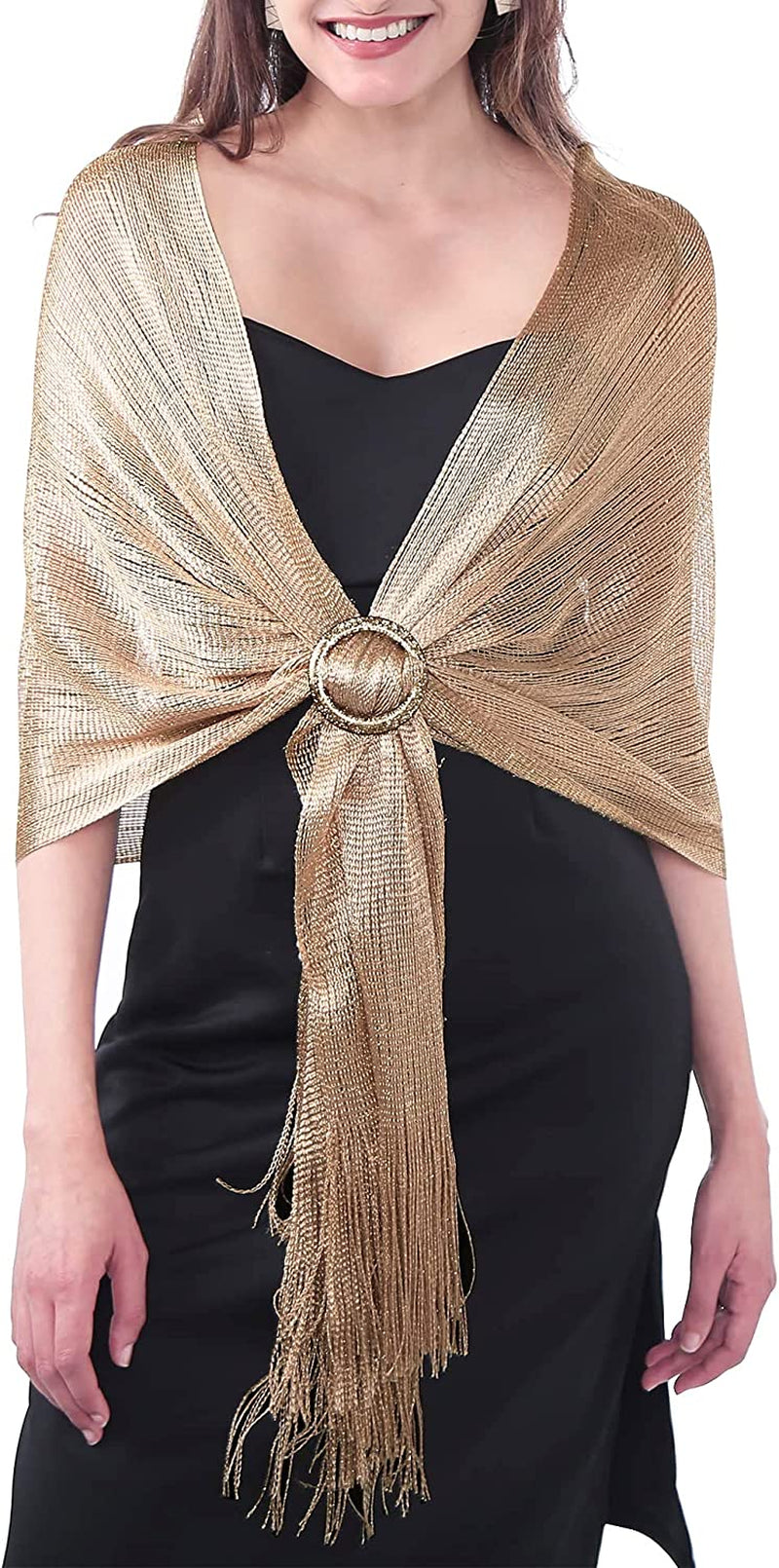 Missshorthair Women'S Sparkle Shawls and Wraps with Buckle for Wedding Party Dresses Apparel & Accessories > Clothing Accessories > Scarves & Shawls MissShorthair M* Champagne Gold(with Champagne Gold Buckle)  