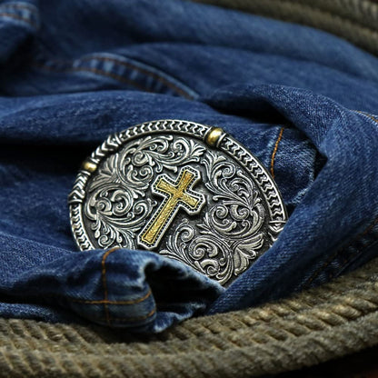 Montana Silversmiths Christian Faith Series Attitude Western Belt Buckle (Center of Faith Cross - Two-Tone) Apparel & Accessories > Clothing Accessories > Belt Buckles Montana Silversmiths   