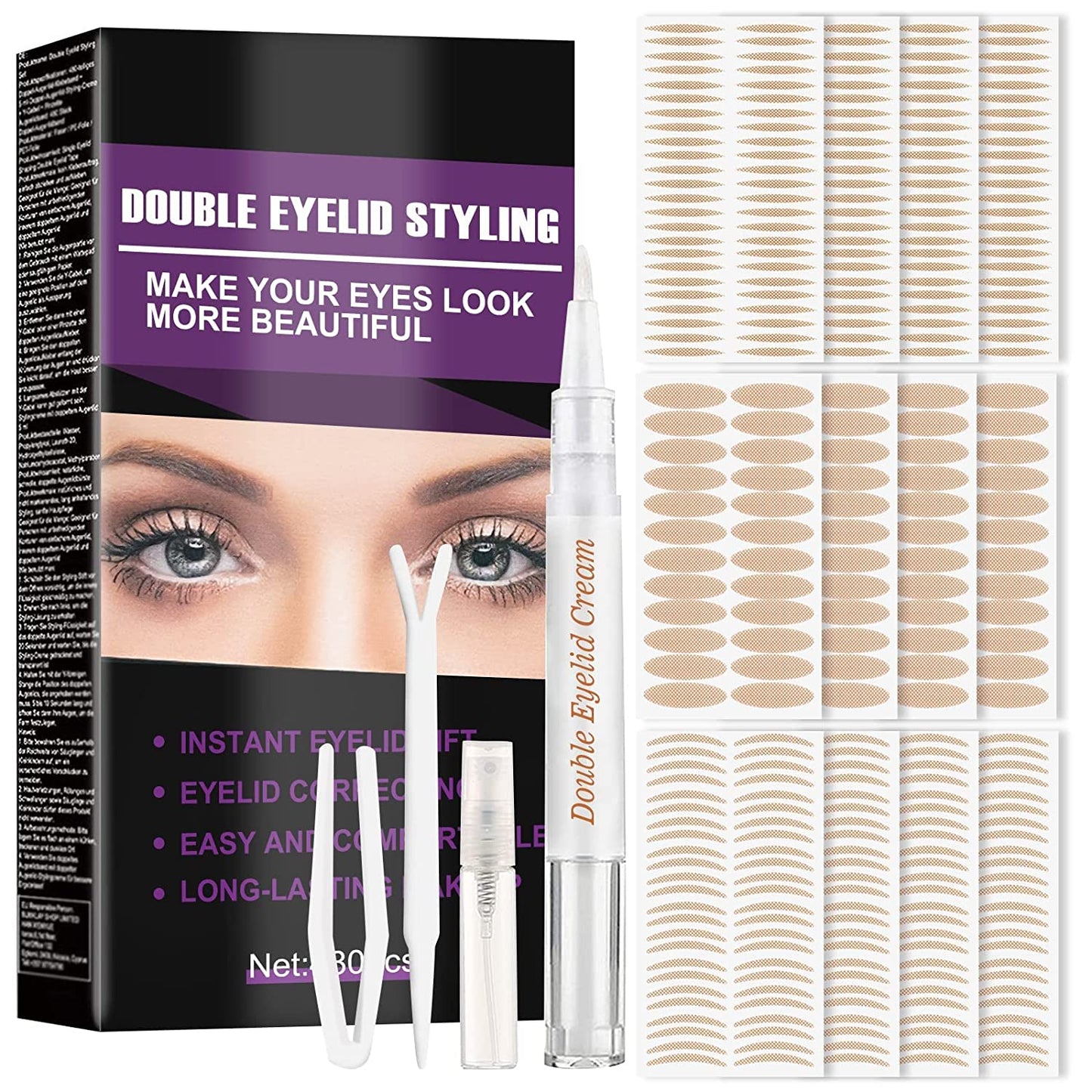 Eyelid Tape, Double Eyelid Stickers with Styling Glue, Big Eye Tools with Fork Rods & Tweezers, Breathable & Invisible,Instantly Enlarge the Eyes,Convenient for Makeup,Waterproof and Sweatproof Health & Beauty > Personal Care > Cosmetics > Cosmetic Tools > Makeup Tools Feulover   