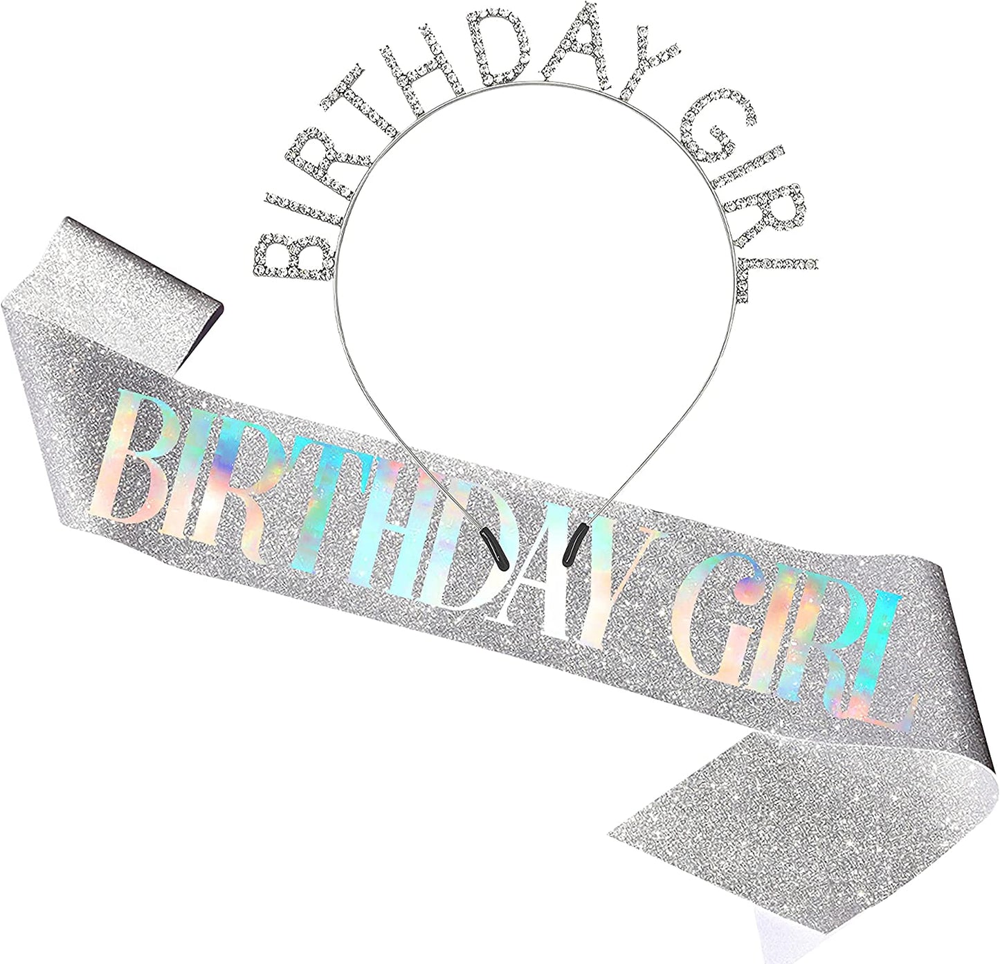 Memeyou Birthday Girl Sash,Birthday Sash for Women, Glitter Colorful Satin White Sash,Happy Birthday Princess Gifts for Little Girls,Sweet Funny Party Supplies Accessories for Kids Apparel & Accessories > Clothing Accessories > Sashes memeyou Silver colorful  
