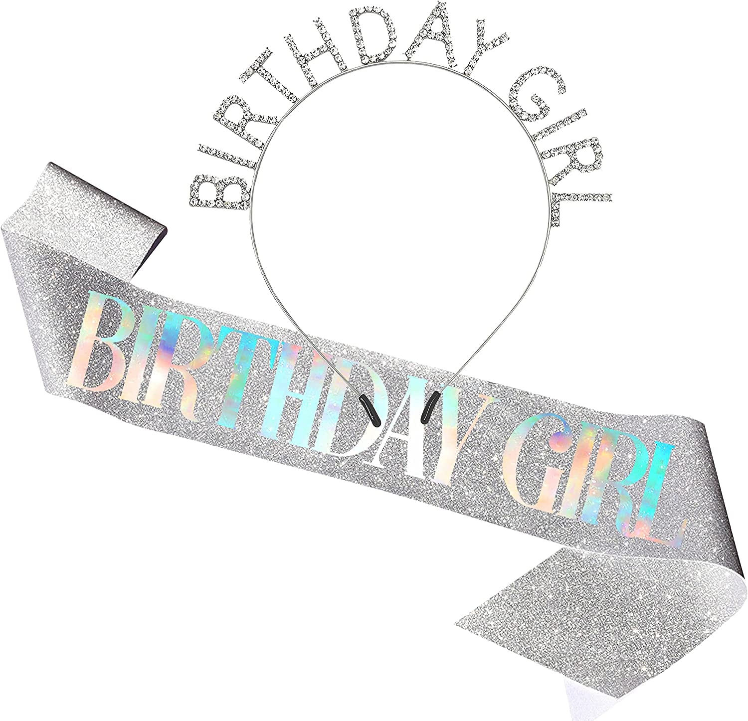 Memeyou Birthday Girl Sash,Birthday Sash for Women, Glitter Colorful Satin White Sash,Happy Birthday Princess Gifts for Little Girls,Sweet Funny Party Supplies Accessories for Kids Apparel & Accessories > Clothing Accessories > Sashes memeyou Silver colorful  
