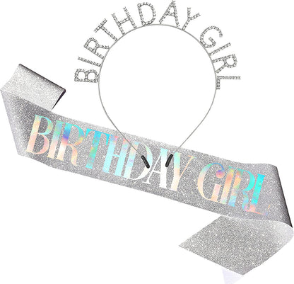 Memeyou Birthday Girl Sash,Birthday Sash for Women, Glitter Colorful Satin White Sash,Happy Birthday Princess Gifts for Little Girls,Sweet Funny Party Supplies Accessories for Kids Apparel & Accessories > Clothing Accessories > Sashes memeyou Silver colorful  