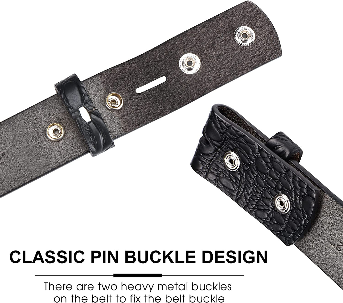 HJONES Men’S Replacement Belt No Buckle Belt Strap, Men'S Leather Belt with Silver Snap on Belt without Buckle 1 1/2” Wide Apparel & Accessories > Clothing Accessories > Belts HJones   