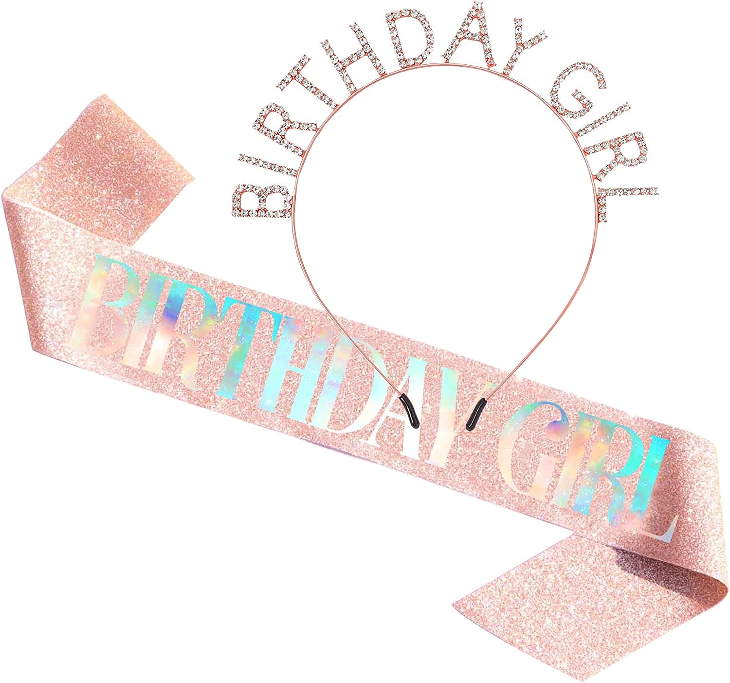Memeyou Birthday Girl Sash,Birthday Sash for Women, Glitter Colorful Satin White Sash,Happy Birthday Princess Gifts for Little Girls,Sweet Funny Party Supplies Accessories for Kids Apparel & Accessories > Clothing Accessories > Sashes memeyou Rose-gold  