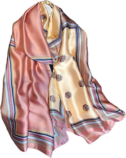 Fashion Scarves 100% Silk Felling Scarf Long Lightweight Sunscreen Shawls Wrap for Women Hair Scarves Apparel & Accessories > Clothing Accessories > Scarves & Shawls Aufeel Pink  