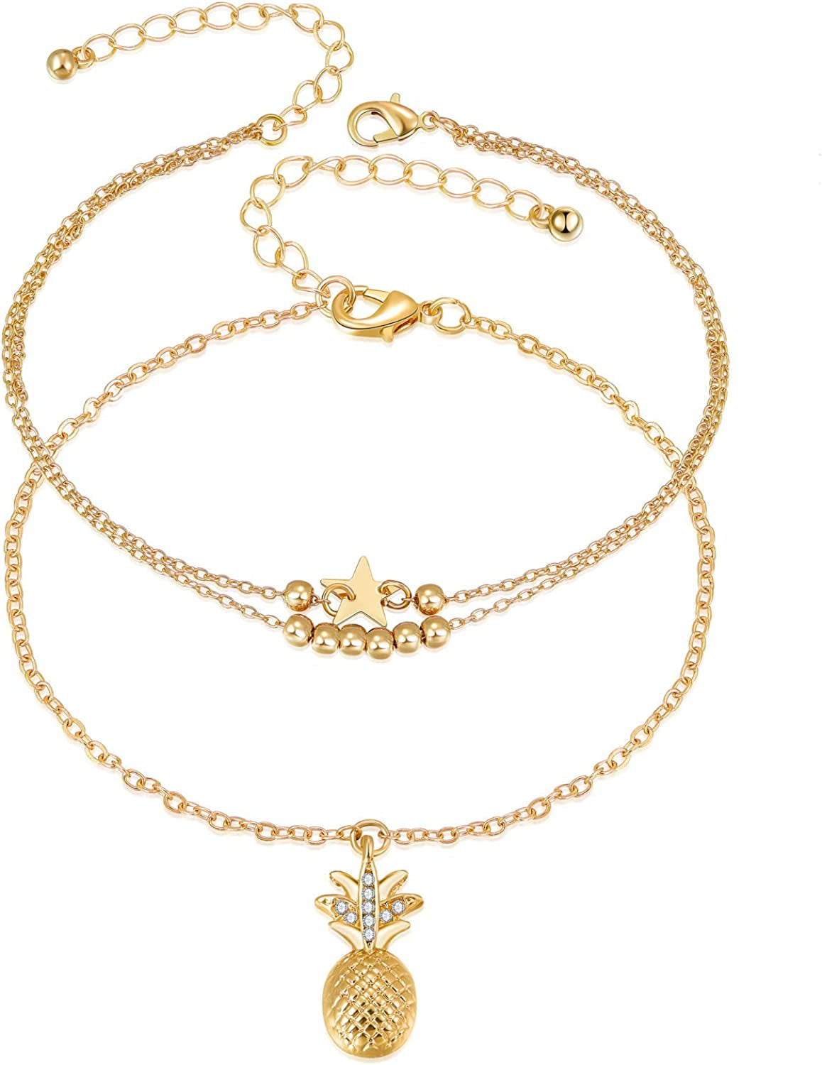Fesciory Women Anklet Adjustable Beach Ankle Chain Gold Alloy Foot Chain Bracelet Jewelry Gift Apparel & Accessories > Jewelry > Anklets Fesciory D:Gold Pineapple  