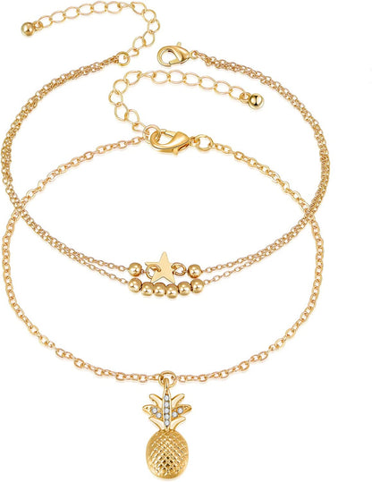 Fesciory Women Anklet Adjustable Beach Ankle Chain Gold Alloy Foot Chain Bracelet Jewelry Gift Apparel & Accessories > Jewelry > Anklets Fesciory D:Gold Pineapple  