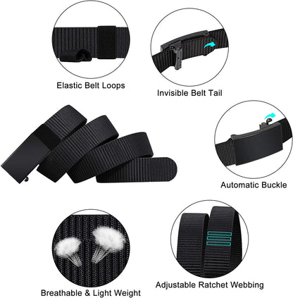 ITIEZY Men'S Nylon Ratchet Belt 2Pack, Adjustable Web Military Tactical Belt with Automatic Slide Buckle, Trim to Fit Apparel & Accessories > Clothing Accessories > Belts ITIEZY   