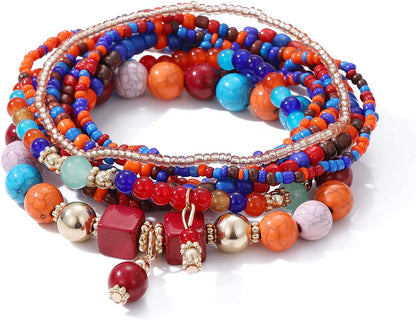 Mengpa Stackable Beaded Bracelets for Women Girls Bohemian Layering Strand Statement Jewelry Apparel & Accessories > Jewelry > Bracelets MengPa Z-Mixed color 1  
