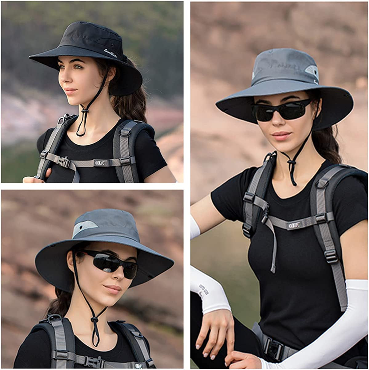 IYEBRAO 2 Pack Womens Ponytail Sun Hat UV Protection Bucket Hats Foldable Wide Brim Summer Boonie Beach Cap Fishing Hiking Apparel & Accessories > Clothing Accessories > Hats 29 IYEBRAO   