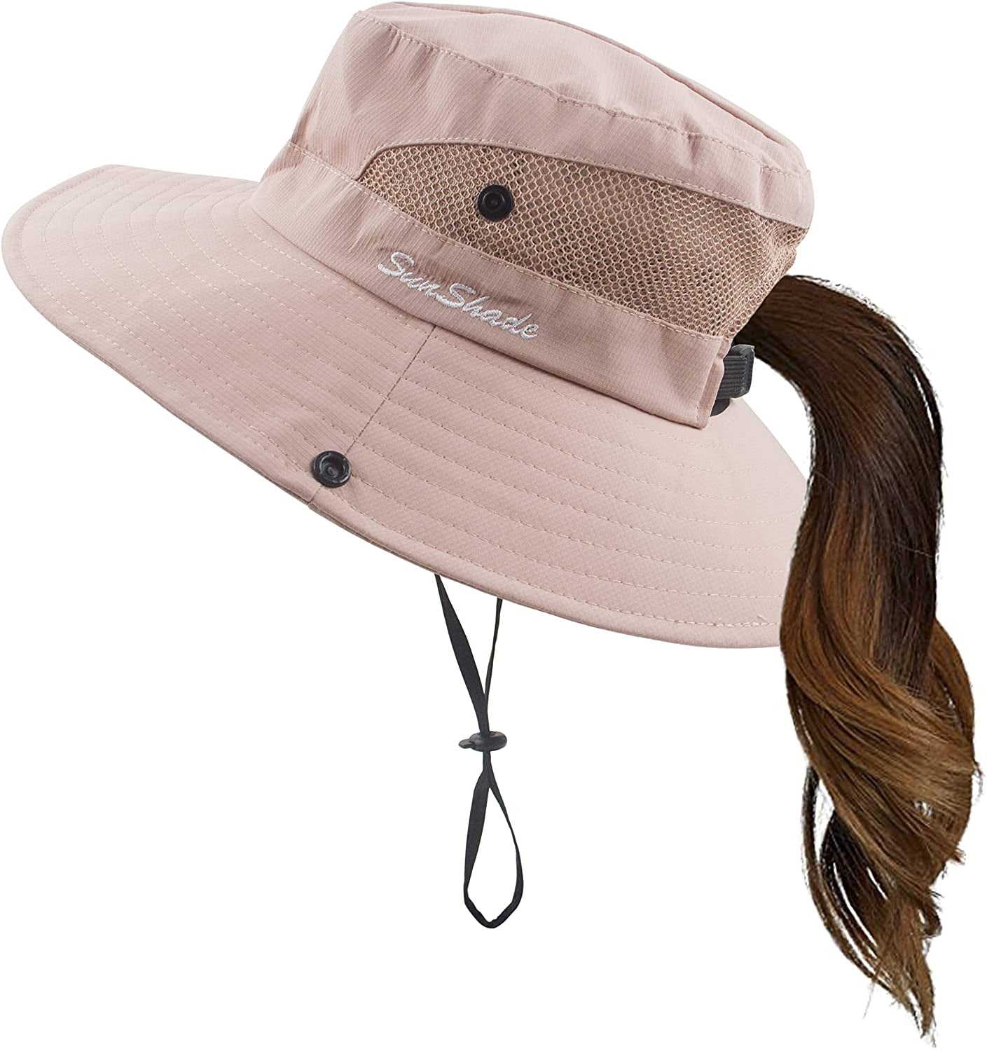 Mukeyo Womens Summer Sun Hat Wide Brim Outdoor UV Protection Hat Foldable Ponytail Bucket Cap for Beach Fishing Hiking Apparel & Accessories > Clothing Accessories > Hats Mukeyo Pure Pink  