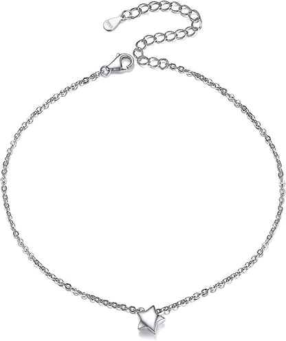 Chicsilver Personalized 925 Sterling Silver Tiny Heart/Moon/Star/Sun/Dot/Triangle Anklets Simple Dainty Foot Jewelry for Women, Silver/Gold/Rose Gold(With Gift Box) Apparel & Accessories > Jewelry > Anklets ChicSilver Jewelry 05. Star Silver 