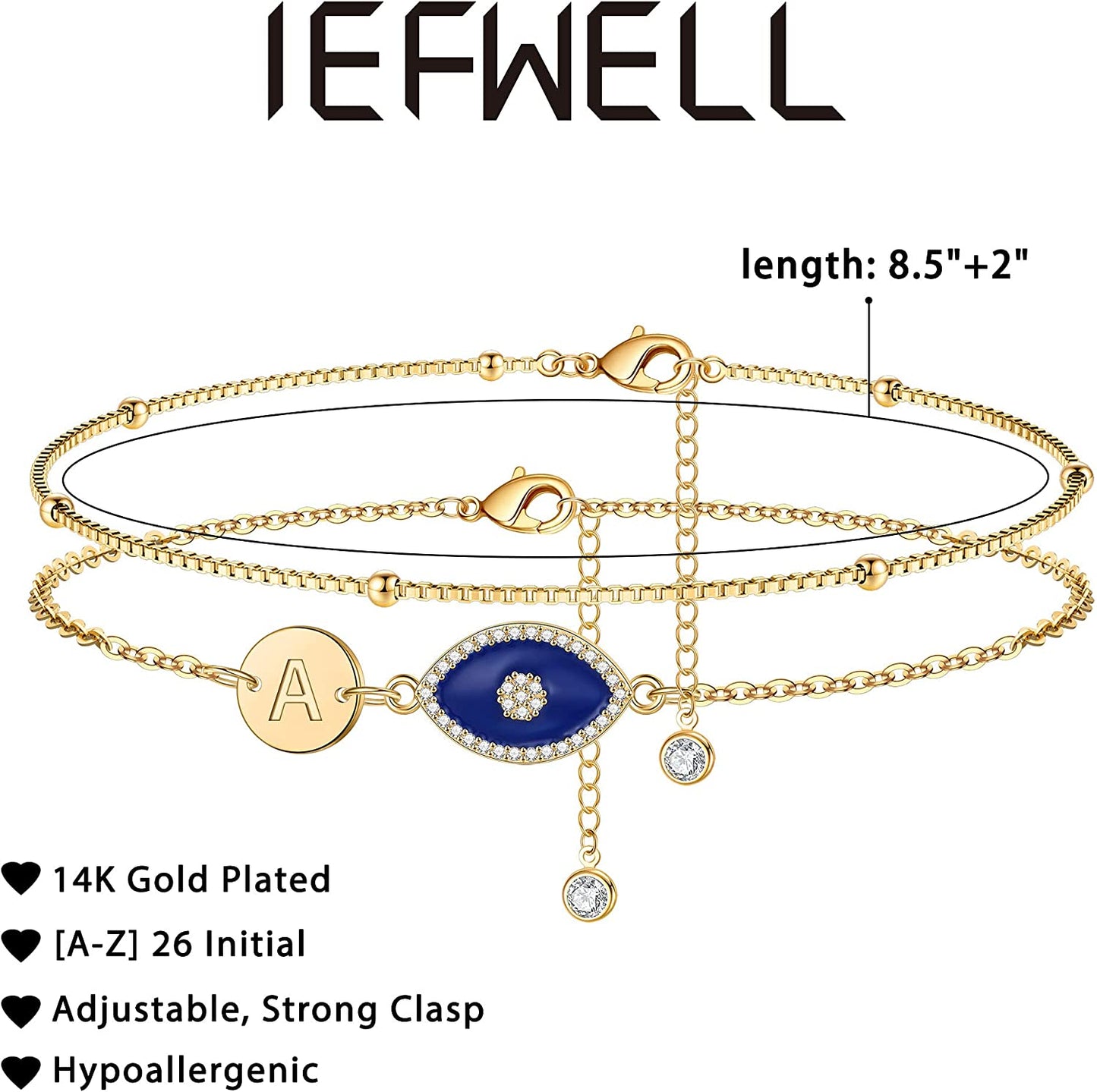 Layered Gold Anklets for Women, 14K Real Gold Plated Box Chain Ankle Bracelets for Women Dainty Evil Eye Anklets Layered Initial Anklets for Women Summer Jewelry Foot Bracelets for Women Apparel & Accessories > Jewelry > Anklets IEFWELL   