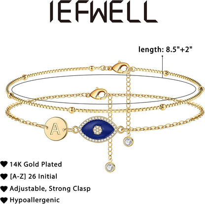 Layered Gold Anklets for Women, 14K Real Gold Plated Box Chain Ankle Bracelets for Women Dainty Evil Eye Anklets Layered Initial Anklets for Women Summer Jewelry Foot Bracelets for Women Apparel & Accessories > Jewelry > Anklets IEFWELL   