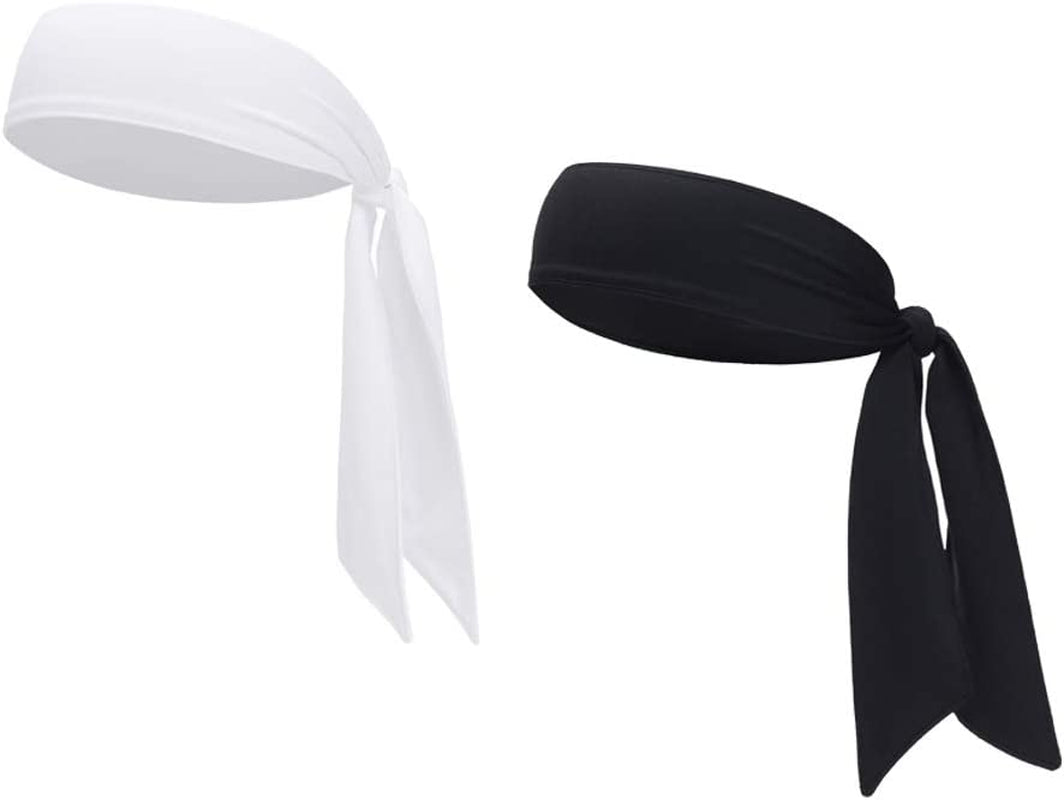 Sports Headband - Head Tie Tennis Tie Hairband - Sweatbands Headbands Wristbands Head Wrap - Ideal for Working Out,Tennis Apparel & Accessories > Clothing Accessories > Bandanas & Headties DEMIL 2pcs-black+white  