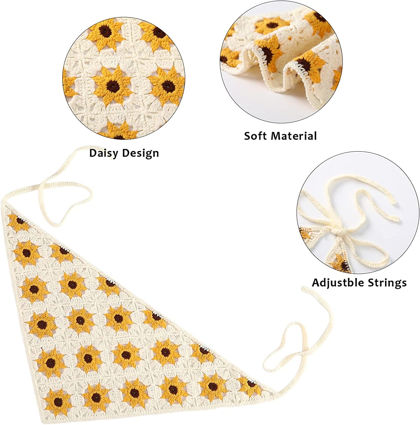 Floral Crochet Hair Bandanas Headscarf- HAIMEIKANG 2 PCS Women Hair Scarf Daisy Headband Vintage Head Kerchief for Girls Apparel & Accessories > Clothing Accessories > Bandanas & Headties HAIMEIKANG   