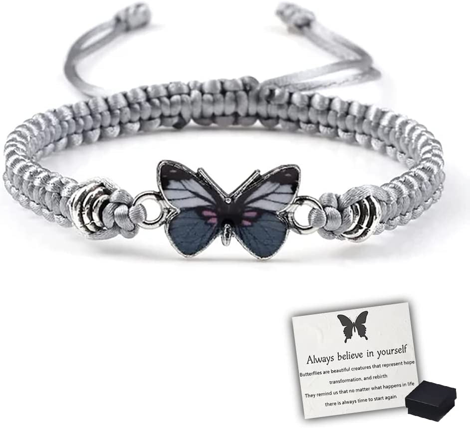 Butterfly Charm Bracelet, Adjustable Hand Woven Bracelets, Cute Butterfly Charm Bracelets, Bracelet Suitable for Family Butterfly Jewelry (Silver) Apparel & Accessories > Jewelry > Bracelets KKLM Silver  