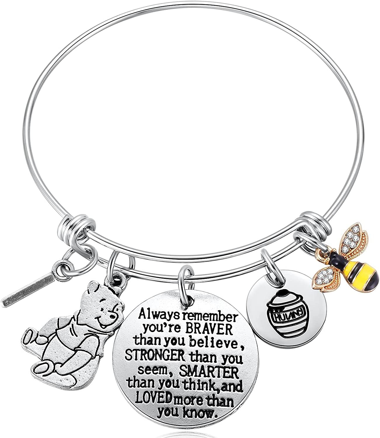 Inspired by Classic Gifts You Are Braver than You Believe, Bee, Hunny, Pooh Bear Charm Inspirational Jewelry for Women Girls Apparel & Accessories > Jewelry > Bracelets Kvekstio I  
