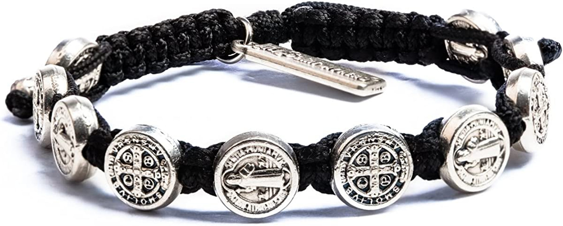 My Saint My Hero Benedictine Blessing Bracelet, Handwoven - Black Cording/Silver Medals with Silver "Blessed" Tag Apparel & Accessories > Jewelry > Bracelets My Saint My Hero   