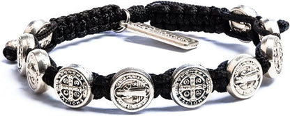 My Saint My Hero Benedictine Blessing Bracelet, Handwoven - Black Cording/Silver Medals with Silver "Blessed" Tag Apparel & Accessories > Jewelry > Bracelets My Saint My Hero   