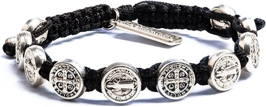 My Saint My Hero Benedictine Blessing Bracelet, Handwoven - Black Cording/Silver Medals with Silver "Blessed" Tag Apparel & Accessories > Jewelry > Bracelets My Saint My Hero   