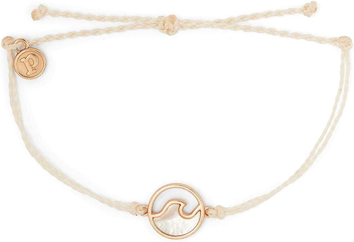 Pura Vida Rose Gold or Silver Stone Wave Bracelet W/Plated Charm - Adjustable Band, 100% Waterproof Apparel & Accessories > Jewelry > Bracelets Pura Vida Rose Gold Vanilla  