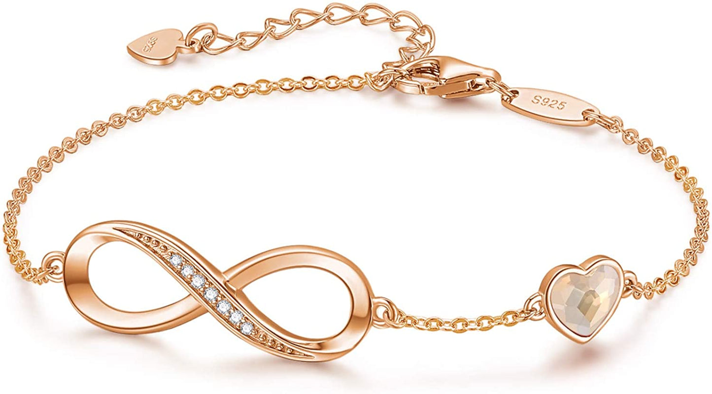 CDE Infinity Heart Symbol Charm Bracelet for Women Stainless Steel 925 Sterling Silver Adjustable Christmas Jewelry Gift Birthday Gifts for Women Mom Wife Girls Her Apparel & Accessories > Jewelry > Bracelets CDE Rose Gold-Gold Sterling Silver 