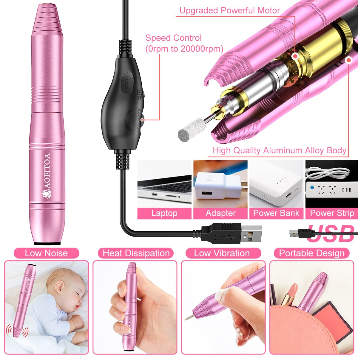 Electric Nail Drill Kit, Professional Nail Drill Machine with Nail Clippers for Acrylic Nails, Cuticle Trimmer and Other Nail Tools, Electric Nail File Kit Manicure Tools for Salon Home Health & Beauty > Personal Care > Cosmetics > Cosmetic Tools > Nail Tools AOFITOA   