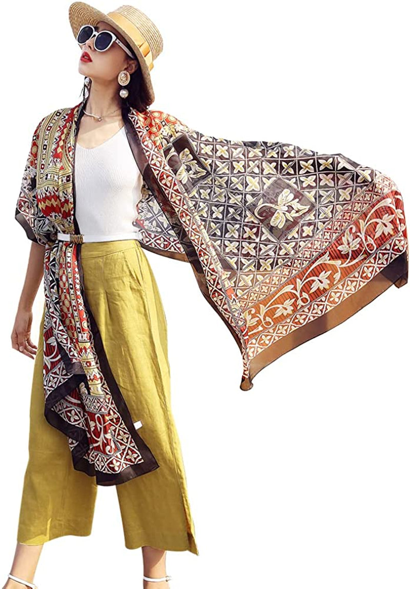 DANA XU Women'S Mulberry Satin Silk Fashion Summer Shawls Large Size Floral Scarf Oversize Soft Wraps for Evening Dresses Apparel & Accessories > Clothing Accessories > Scarves & Shawls DANA XU 40 Multicolor  