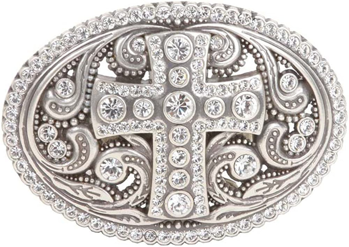 Perforated Oval Rhinestone Religious Cross & Flower Engraving Belt Buckle Apparel & Accessories > Clothing Accessories > Belt Buckles beltiscool   