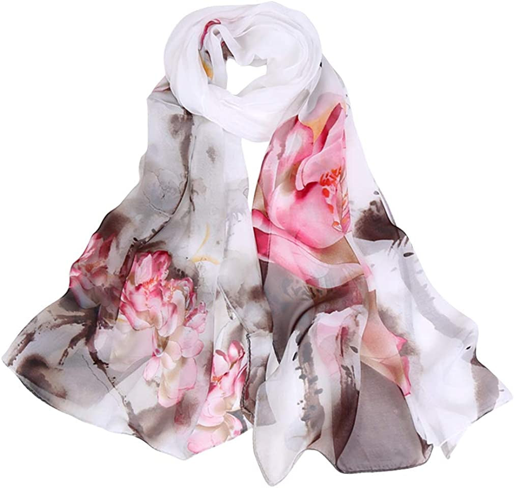 E-Clover Women Soft Floral Print Shawl Chiffon Sheer Scarf Apparel & Accessories > Clothing Accessories > Scarves & Shawls E-Clover C-khaki Flower  