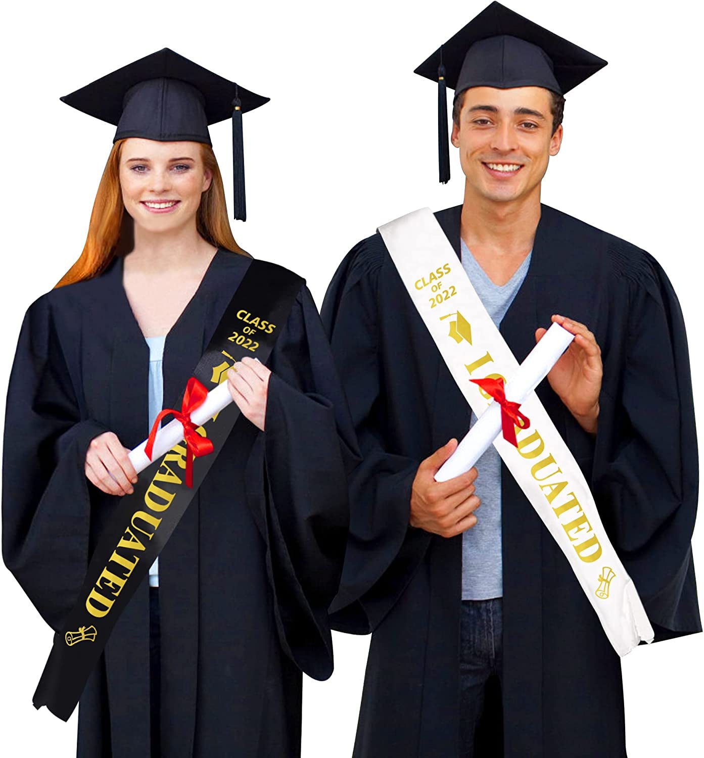 Graduation Sashes Set - 2022 Graduation Party Supplies - Gold Letter Graduate Satin Sashes Including Black I Graduated Sash & White I Graduated Sash - Class of 2022 Sashes for Grad Party Apparel & Accessories > Clothing Accessories > Sashes Partyprops   