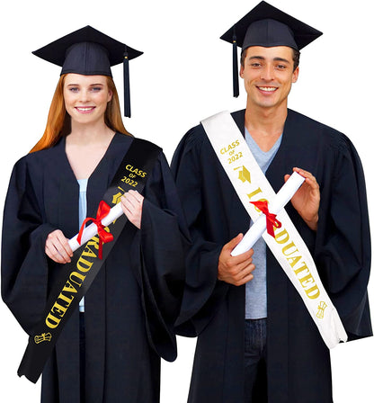 Graduation Sashes Set - 2022 Graduation Party Supplies - Gold Letter Graduate Satin Sashes Including Black I Graduated Sash & White I Graduated Sash - Class of 2022 Sashes for Grad Party Apparel & Accessories > Clothing Accessories > Sashes Partyprops   