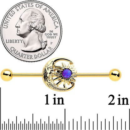 Body Candy Gold Anodized Steel Purple Synthetic Opal Moon Sun Helix Earring Industrial Barbell 14 Gauge 38Mm Apparel & Accessories > Jewelry > Body Jewelry Body Candy   