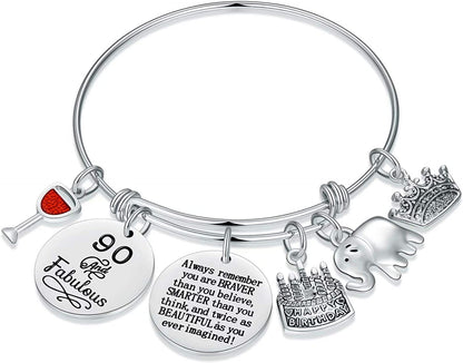 Birthday Gifts for Women Girls Bracelet, Expandable Charm Bracelets 5Th 6Th 7Th 8Th 9Th 10Th 20Th 30Th 40Th 50Th 60Th 70Th 80Th 90Th Birthday Gift for Friend, Mom, Daughter, Niece, Sister, Grandma Apparel & Accessories > Jewelry > Bracelets M MOOHAM 90th  