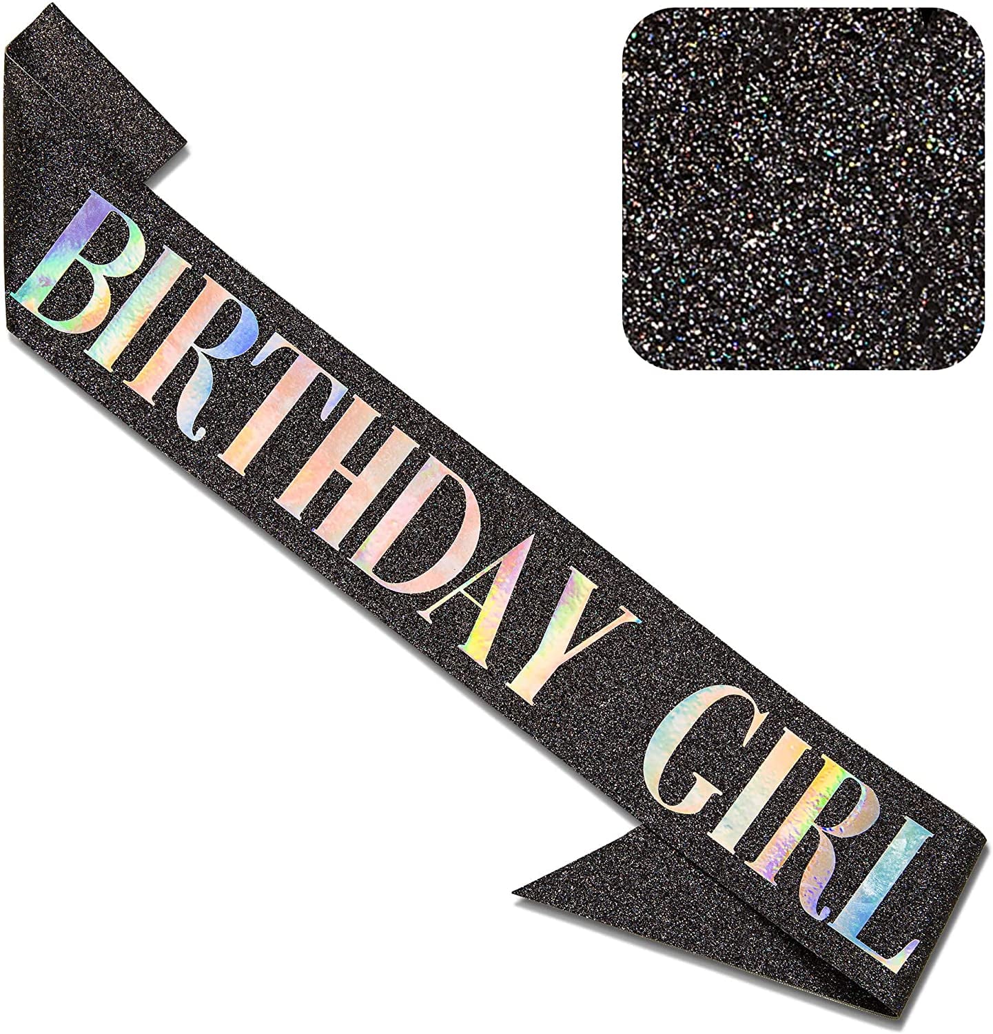 CORRURE 'Birthday Girl' Sash Glitter with Multicolor Foil - Black Glitter Happy Birthday Sash for Women - Party Favors Supplies and Decorations for Sweet 16, 18Th 21St 30Th 40Th or Any Bday Party Apparel & Accessories > Clothing Accessories > Sashes CORRURE Black-multicolor  