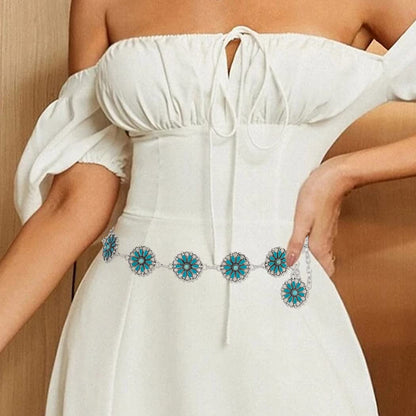 Navoky Turquoise Waist Chains Silver Belly Bodychain Western Chain Belt Concho Belts Boho Body Accessories Jewelry for Women and Girls Apparel & Accessories > Jewelry > Body Jewelry Navoky   