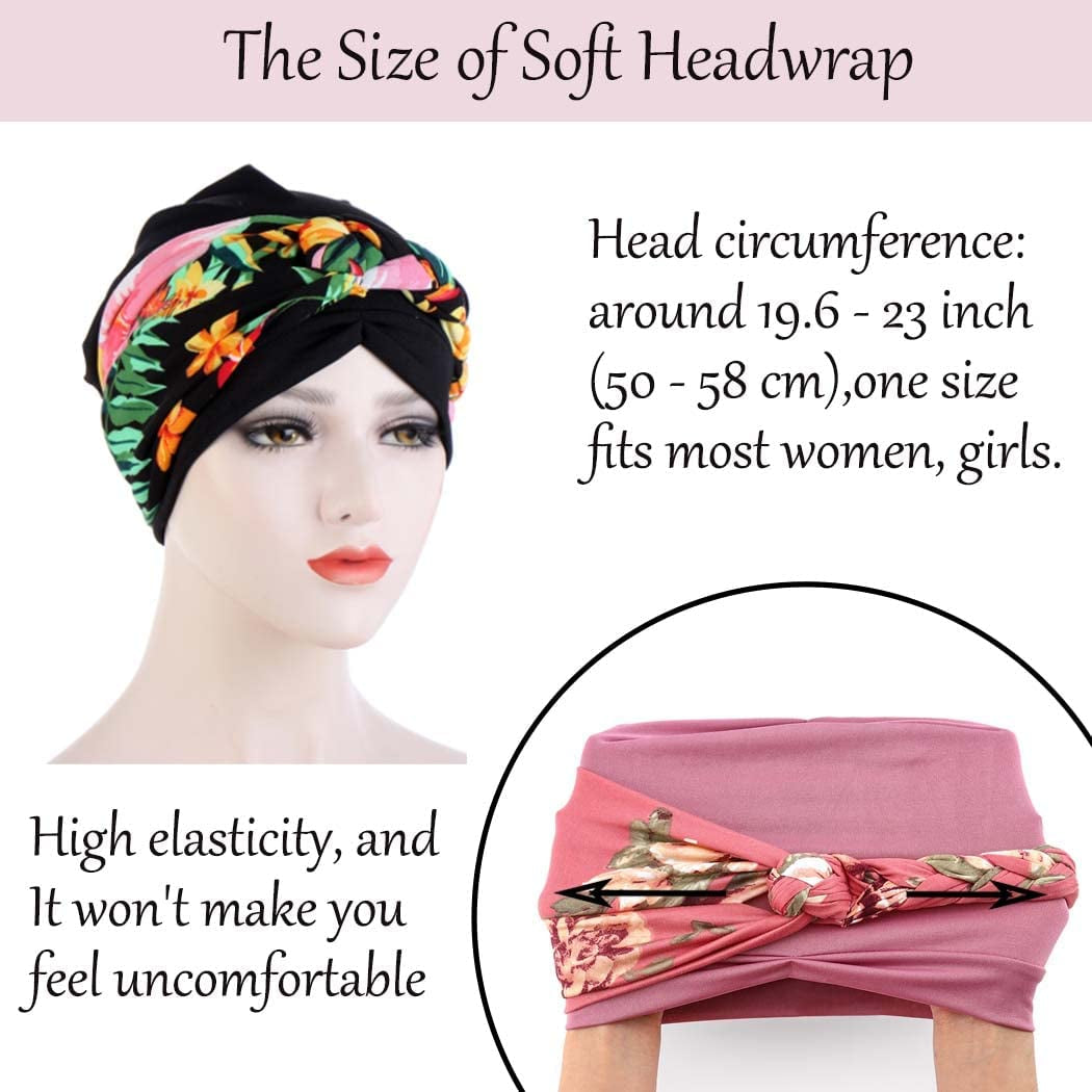 Woeoe Women'S African Head Wrap Black Floral Head Turbans Pre-Tied Leopard Print Head Cover Cap Headwear for Women Girls(Pack of 3) Apparel & Accessories > Clothing Accessories > Headwear Woeoe   