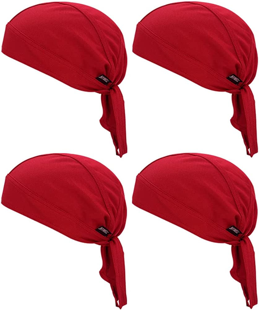 Sweat Wicking Doo Rag Cooling Dew Rag Helmet Liner Hat Large Motorcycle Head Wrap Bandana Skull Caps for Men and Women Apparel & Accessories > Clothing Accessories > Bandanas & Headties JHYWELL Red Pack  