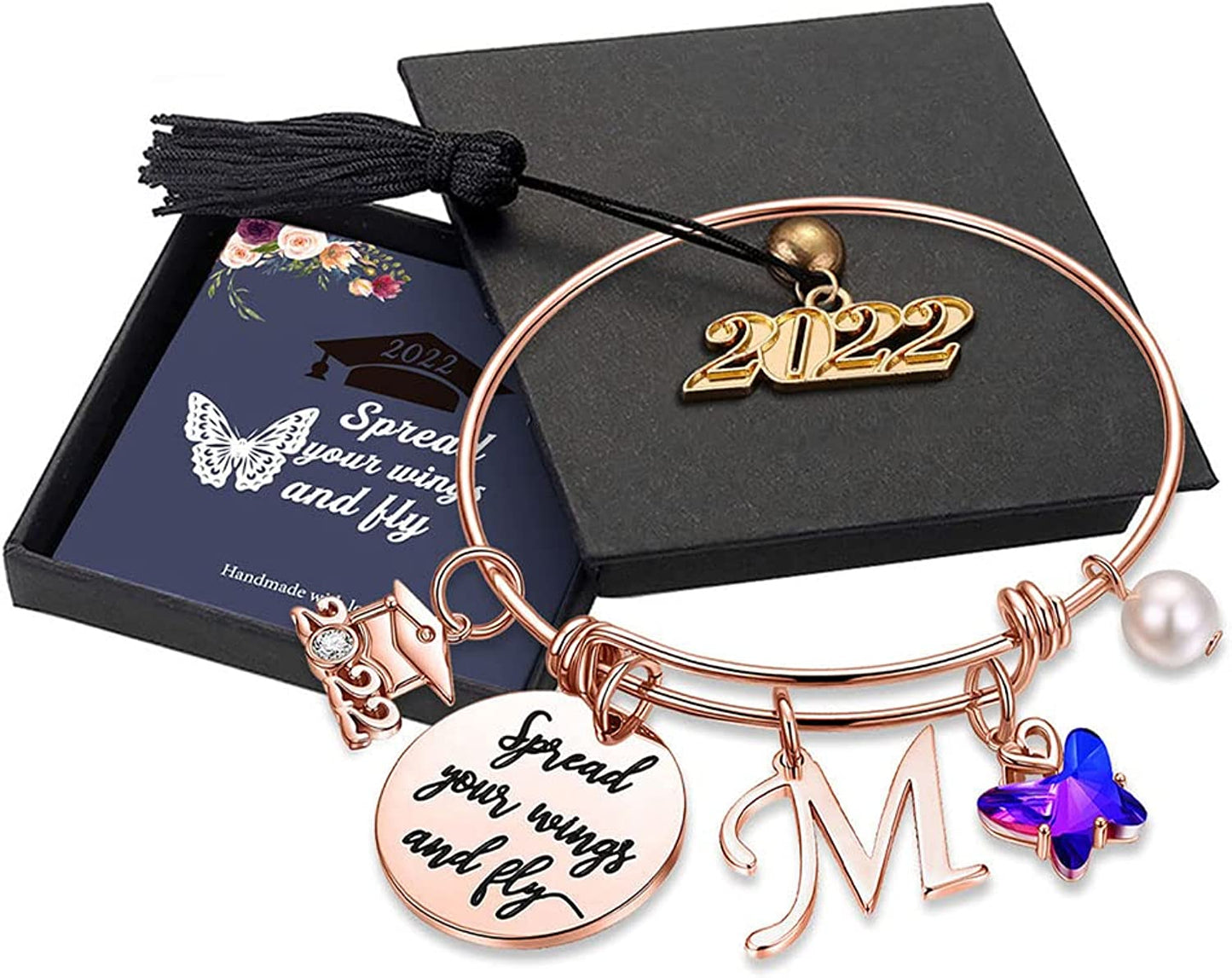 Graduation Gifts for Her 2022 Butterfly Bracelet,Inspirational Bangle with 2022 Graduation Grad Cap Mantra Quote Spread Your Wings and Fly Graduation Bracelet College Graduation Gifts for Her 2022 Apparel & Accessories > Jewelry > Bracelets Turandoss M - Rose Gold  