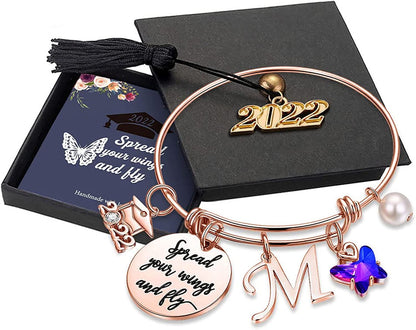 Graduation Gifts for Her 2022 Butterfly Bracelet,Inspirational Bangle with 2022 Graduation Grad Cap Mantra Quote Spread Your Wings and Fly Graduation Bracelet College Graduation Gifts for Her 2022 Apparel & Accessories > Jewelry > Bracelets Turandoss M - Rose Gold  