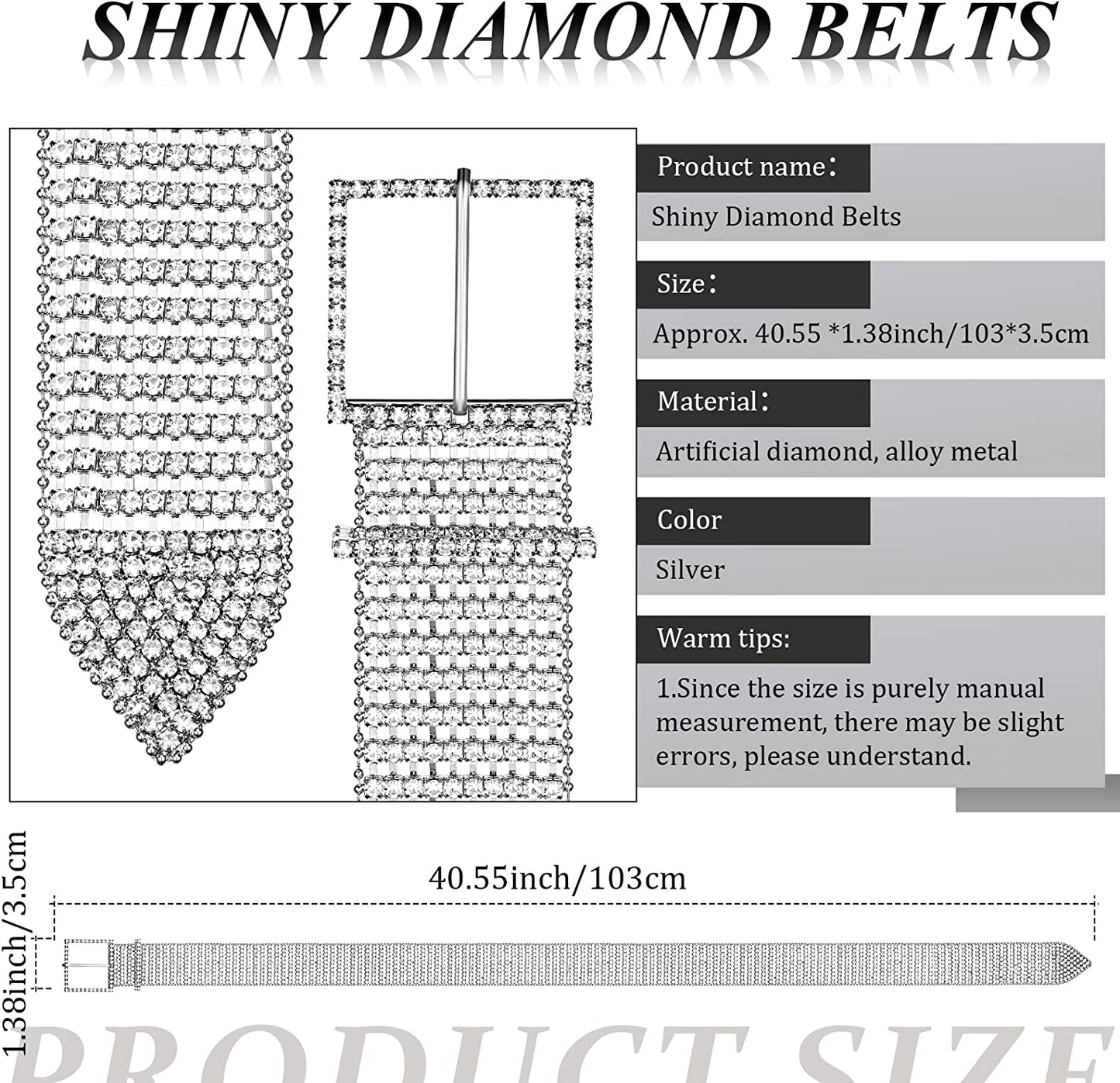 Women Rhinestone Belt Wide Glitter Waist Belt Glitter Belt with Buckle Shiny Artificial Diamond Waist Belt for Jeans Dresses Apparel & Accessories > Clothing Accessories > Belts Geyoga   
