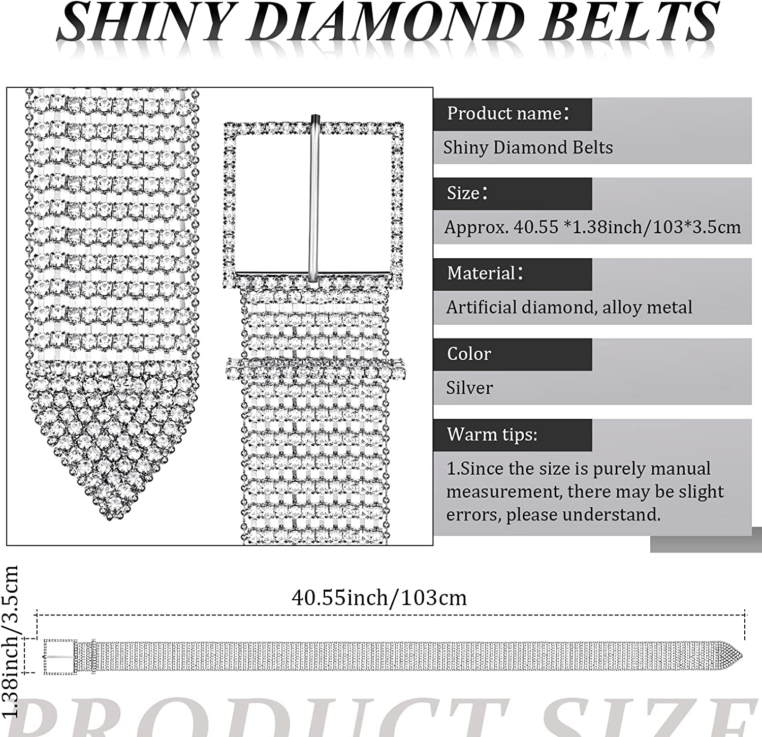 Women Rhinestone Belt Wide Glitter Waist Belt Glitter Belt with Buckle Shiny Artificial Diamond Waist Belt for Jeans Dresses Apparel & Accessories > Clothing Accessories > Belts Geyoga   