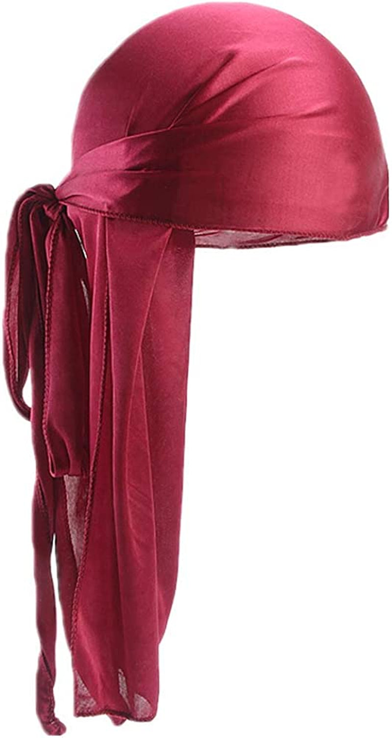 Fxhixiy Men Women Durag Extra Long-Tail Headwraps Silky Satin Pirate Cap Bandana Hat for 360 Waves Apparel & Accessories > Clothing Accessories > Bandanas & Headties Fxhixiy Wine  