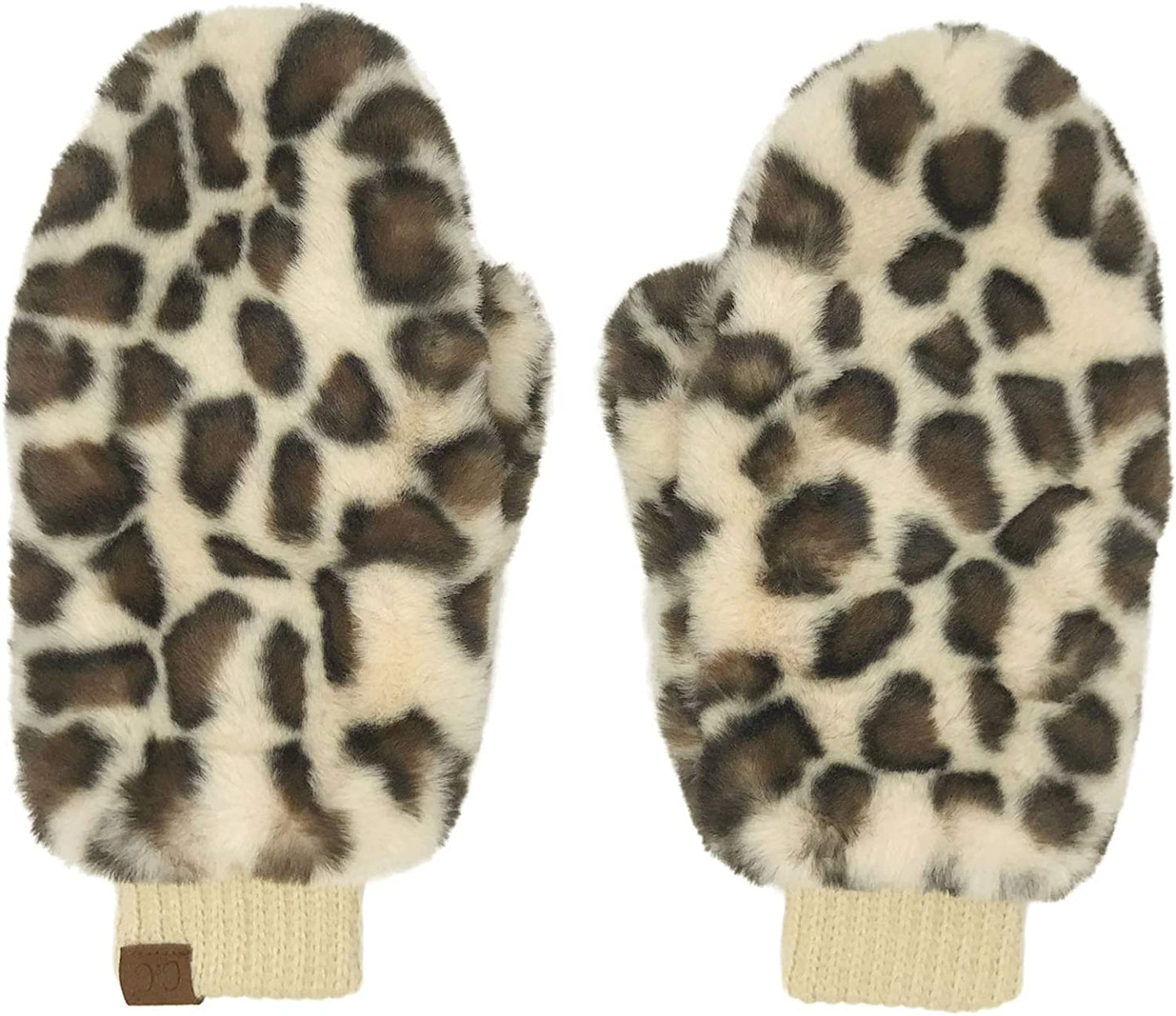 CC Soft Faux Fur Fuzzy Lined Flip up down Top Fingerless Mitten Gloves Apparel & Accessories > Clothing Accessories > Gloves & Mittens C.C Leopard Beige  