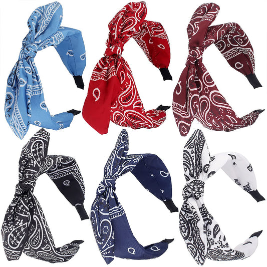 TOBATOBA Bandana Headband for Women Knotted Bow Headbands for Women Paisley Headband Cute Rabbit Ear Hair Bows for Women Top Knot Headband Turban Headbands Headwraps Hair Band for Women Girls 6Pcs Apparel & Accessories > Clothing Accessories > Bandanas & Headties TOBATOBA Color 1 - Bandana  