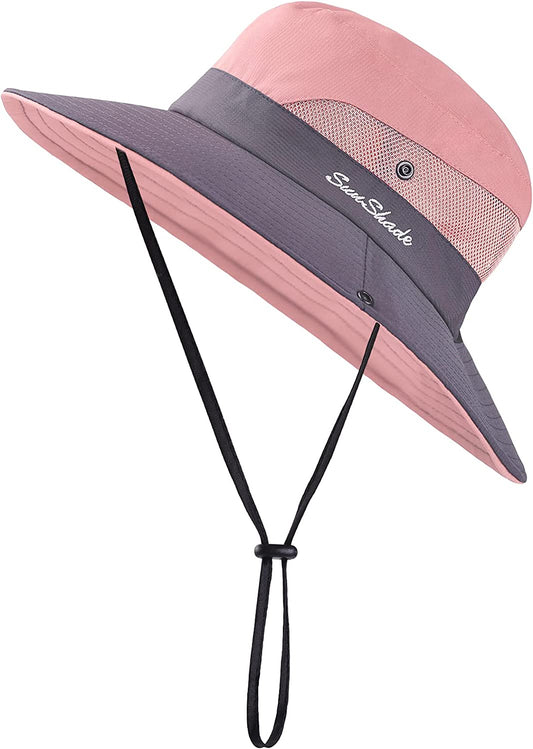 Cooraby Women Summer Sun Hat Ponytail Hole Cap Wide Brim Adjustable Hat Apparel & Accessories > Clothing Accessories > Hats Cooraby Pink 1 