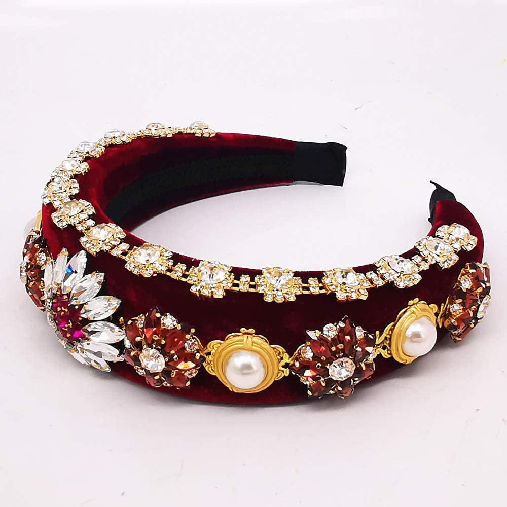 QTMY Wide Headbands Fashion Women Baroque Flower Gemstone Hair Accessories Head Band Fashion Headwear Hairbands for Women,Light Blue Apparel & Accessories > Clothing Accessories > Headwear QTMY   