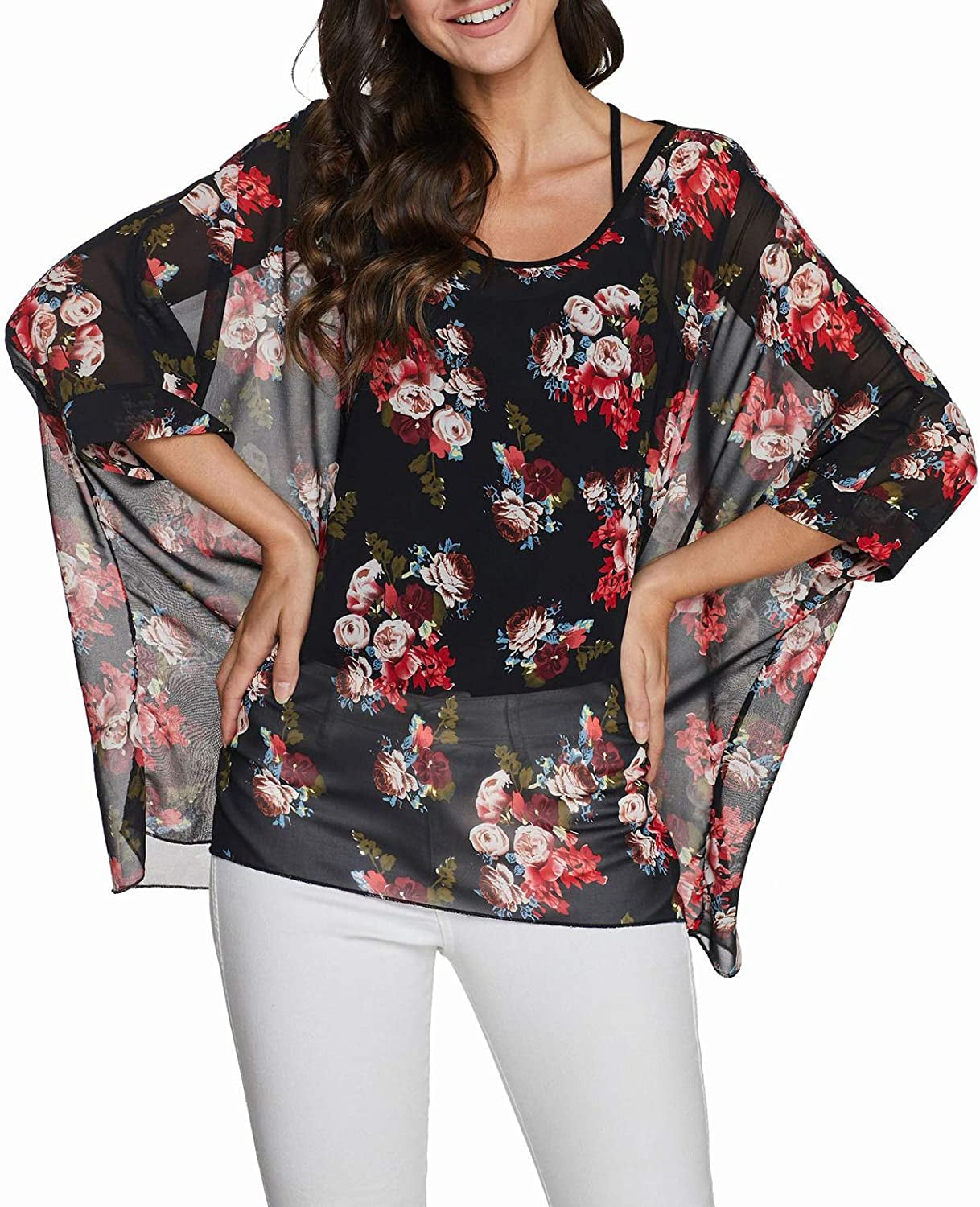 Women'S Chiffon Scarve Shawls Wraps Qunsia Floral Poncho Bikini Cover up Tops Apparel & Accessories > Clothing Accessories > Scarves & Shawls Qunsia   